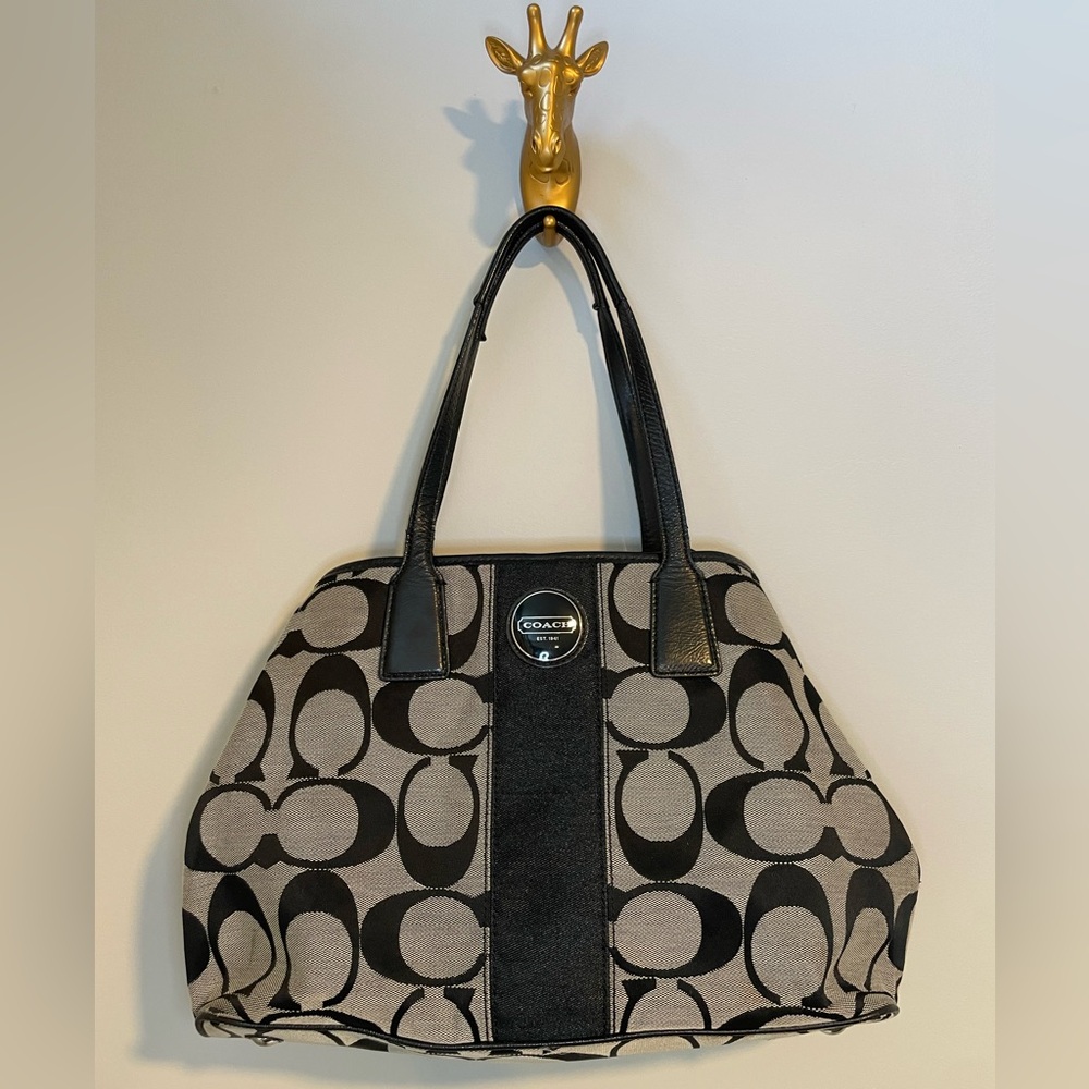 Coach Black and Gray Signature Tote